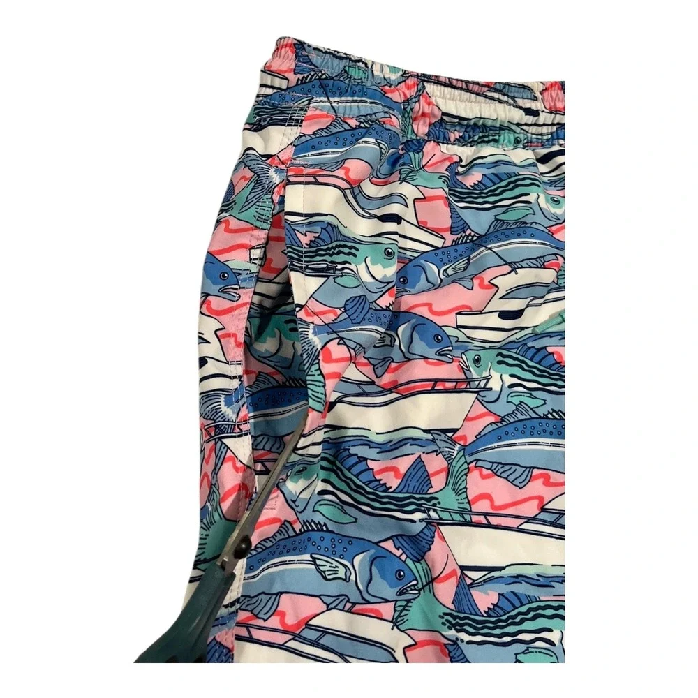 Vineyard Vines Men's L Swim Trunks Fish Print Drawstring Lined‎ Pockets Blue